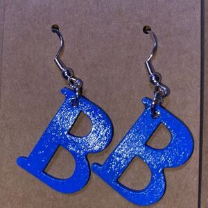 ☀️3/$9☀️ Letter “B” Earrings with Sterling Silver Hooks. (Blue)
